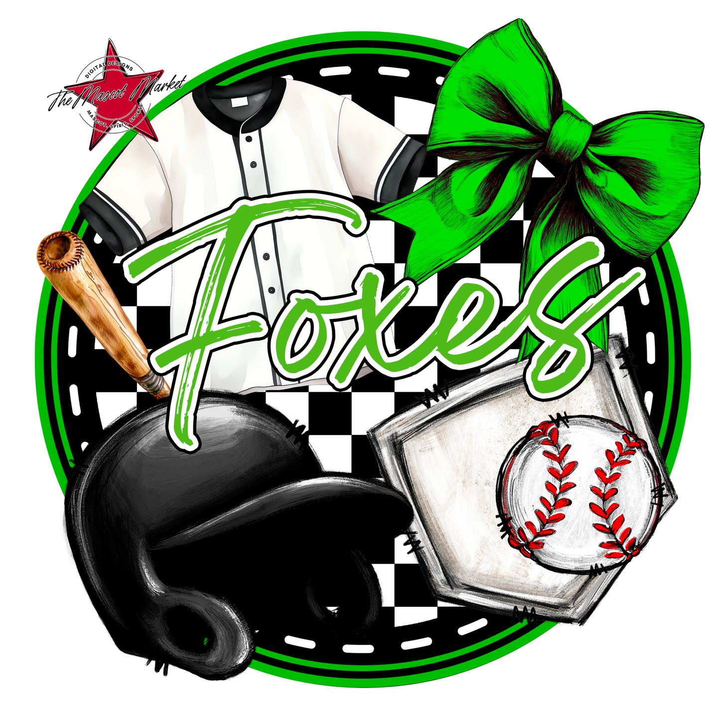 Foxes Circle Baseball Design-Bright Green