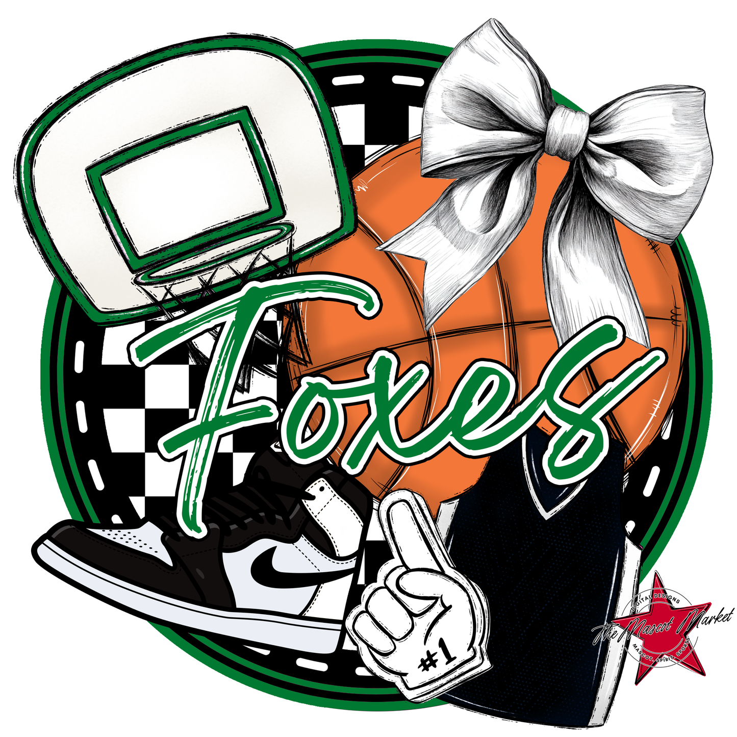 Foxes Circle Basketball Design-Kelly Green