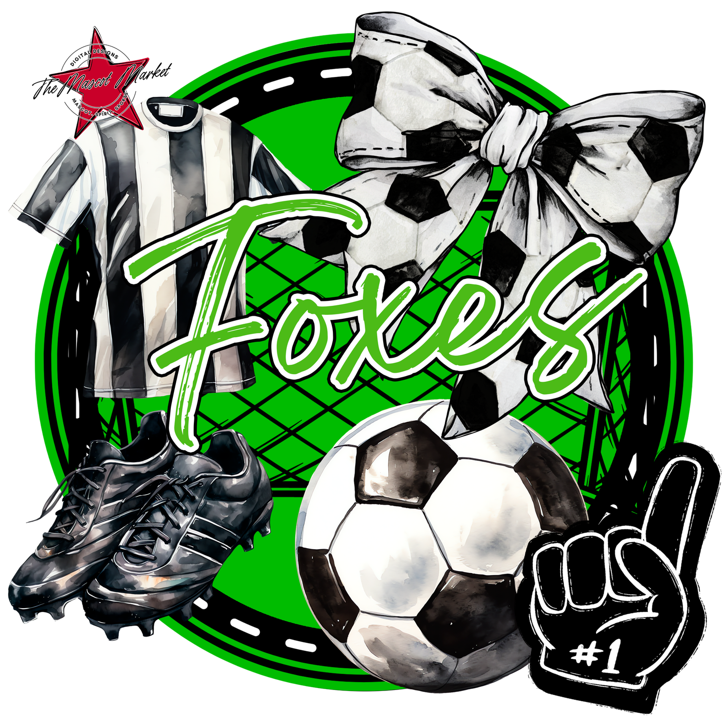 Foxes Circle Soccer Design-Bright Green