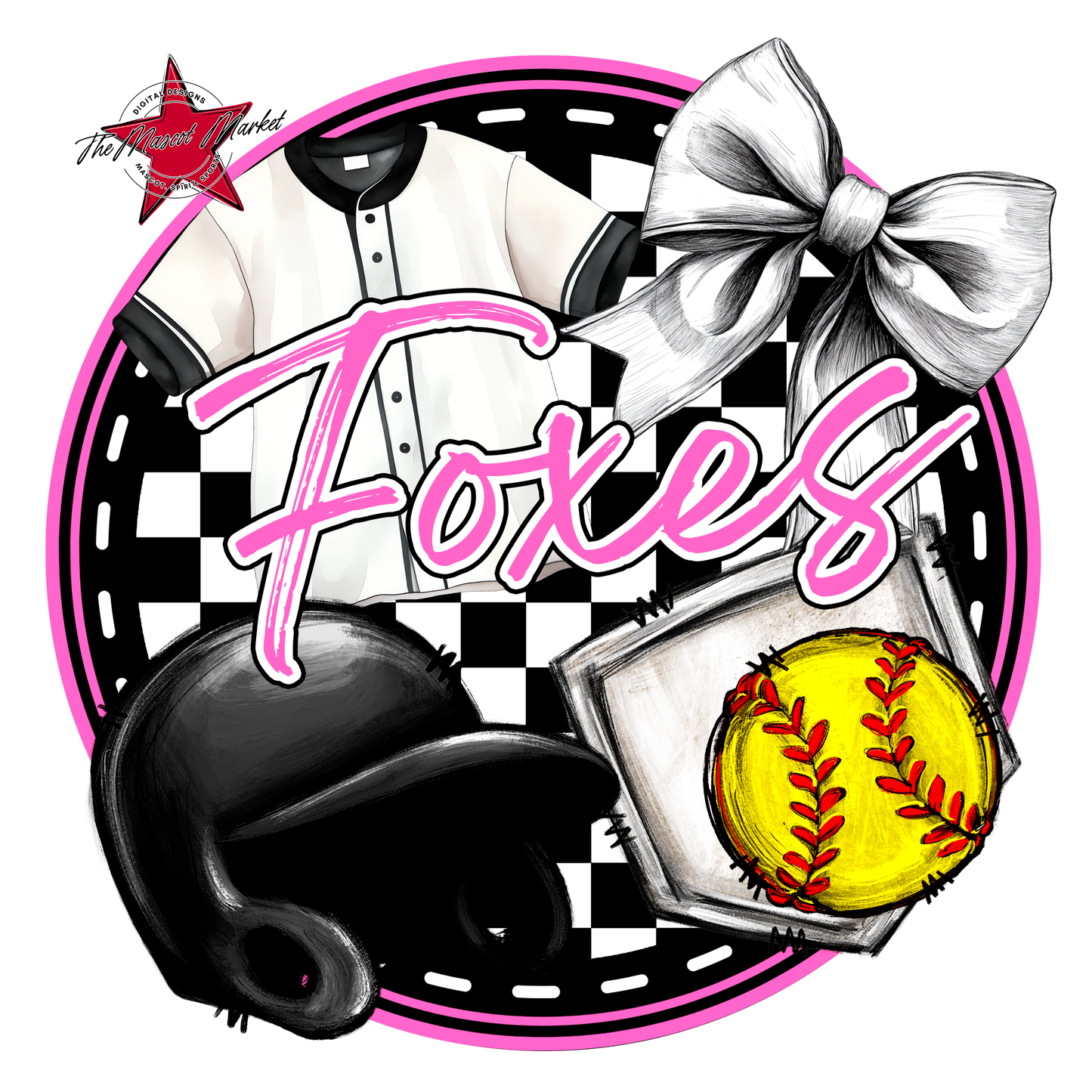 Foxes Circle Softball Design-Baby Pink