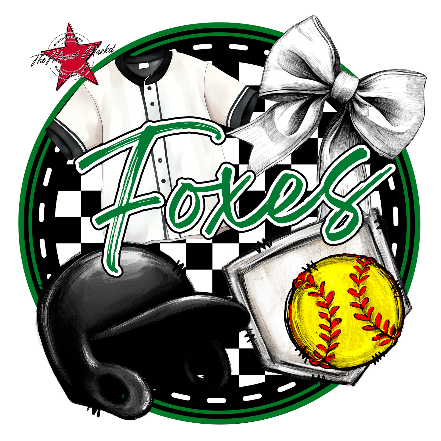 Foxes Circle Softball Design-Kelly Green