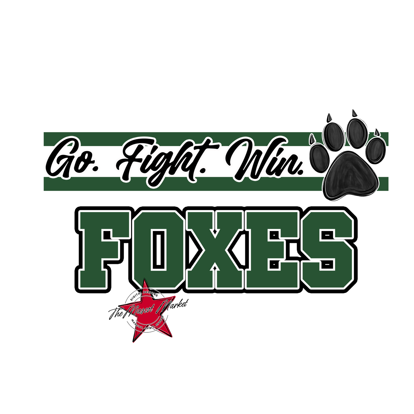 Foxes Go Fight Win Mascot Lines-Green