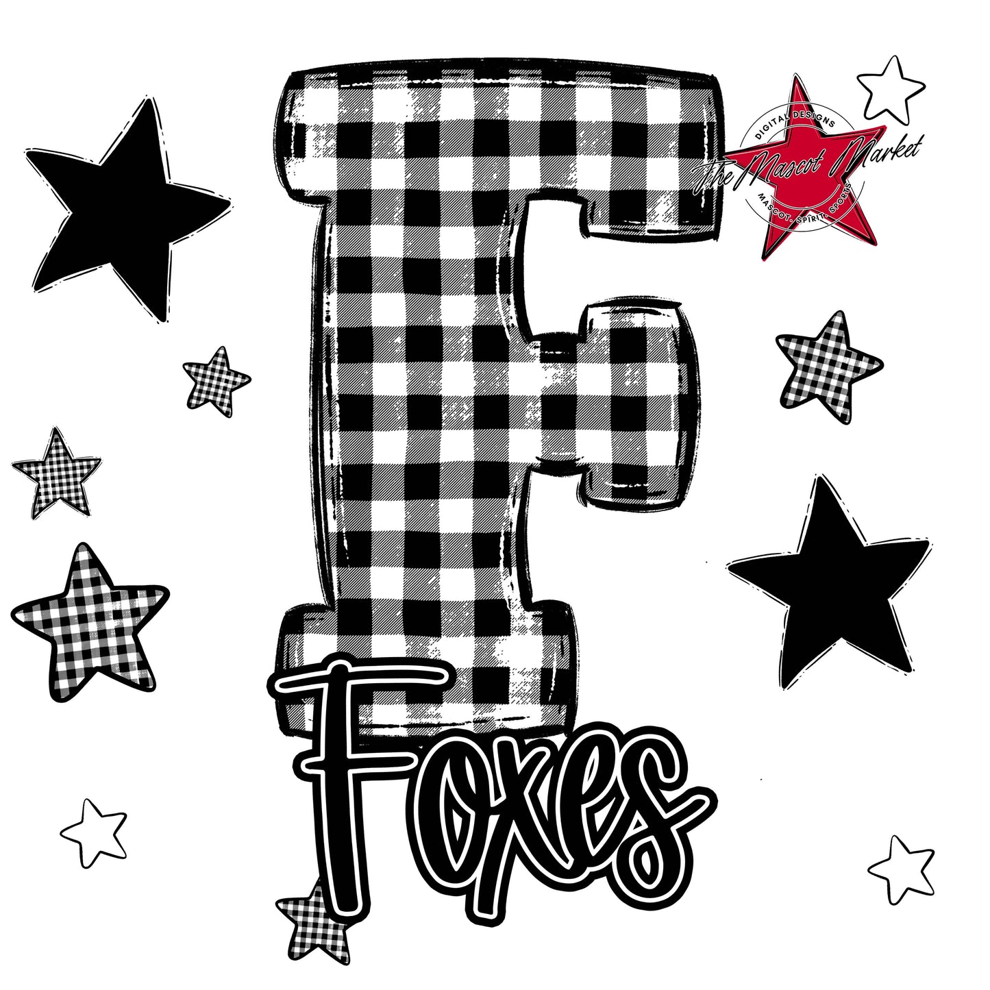 Foxes Plaid Star Design-Black