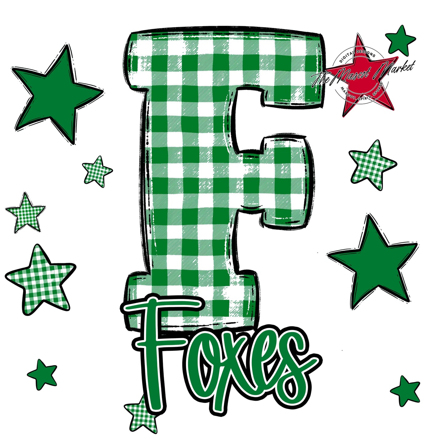 Foxes Plaid Star Design-Kelly Green