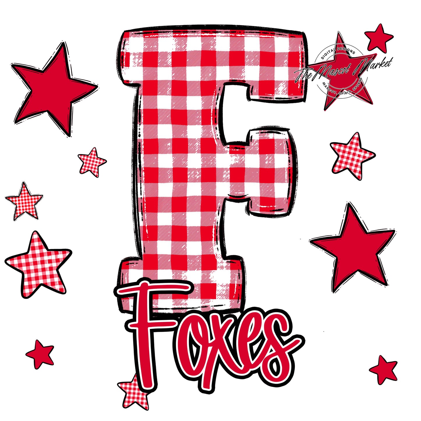 Foxes Plaid Star Design-Red