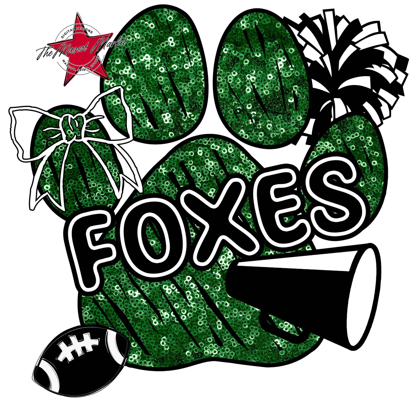Foxes Sequins Paw Print Design-Kelly Green