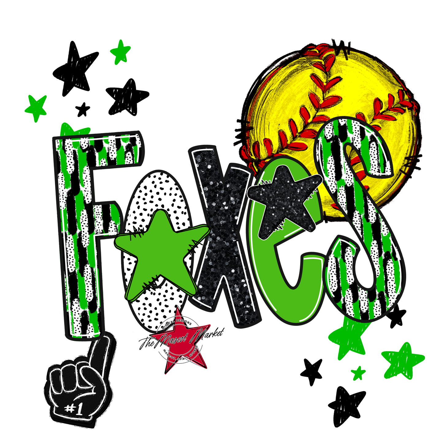 Foxes Softball Scrape-Bright Green