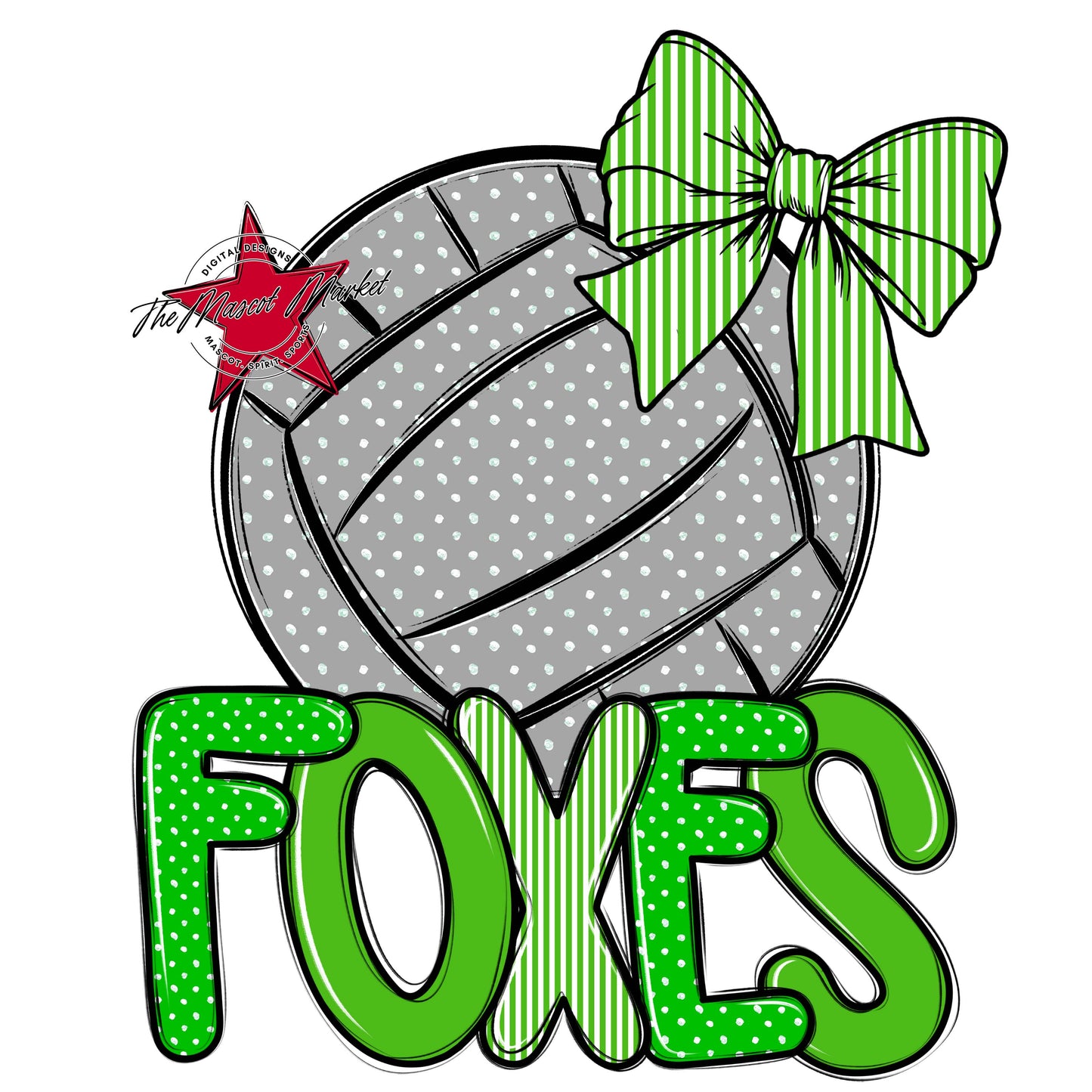 Foxes Volleyball Spirit Design-Bright Green