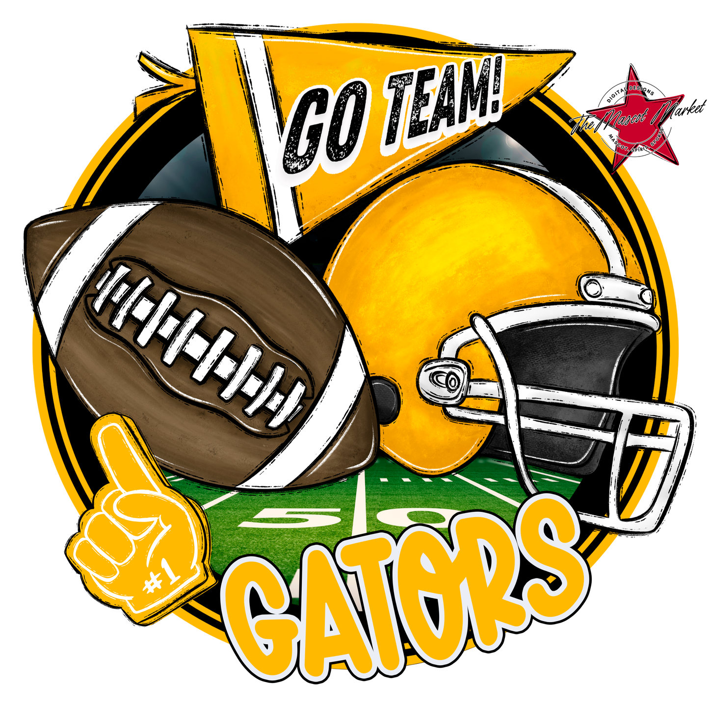Gators Circle Football Design-Yellow