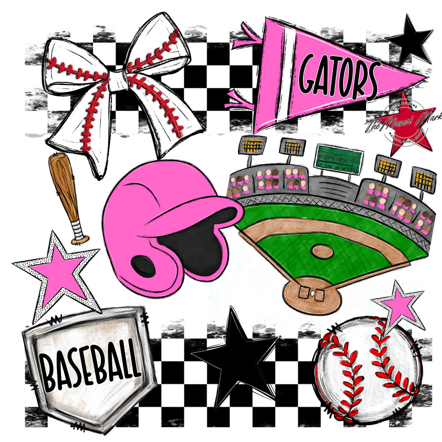 Gators Checkers Baseball Spirit Design-Baby Pink