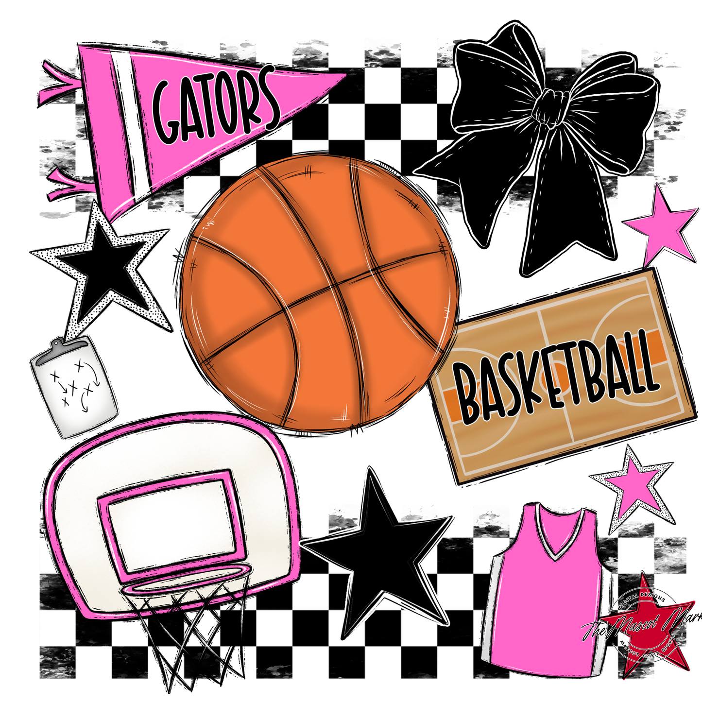 Gators Checkers Basketball Spirit Design-Baby Pink