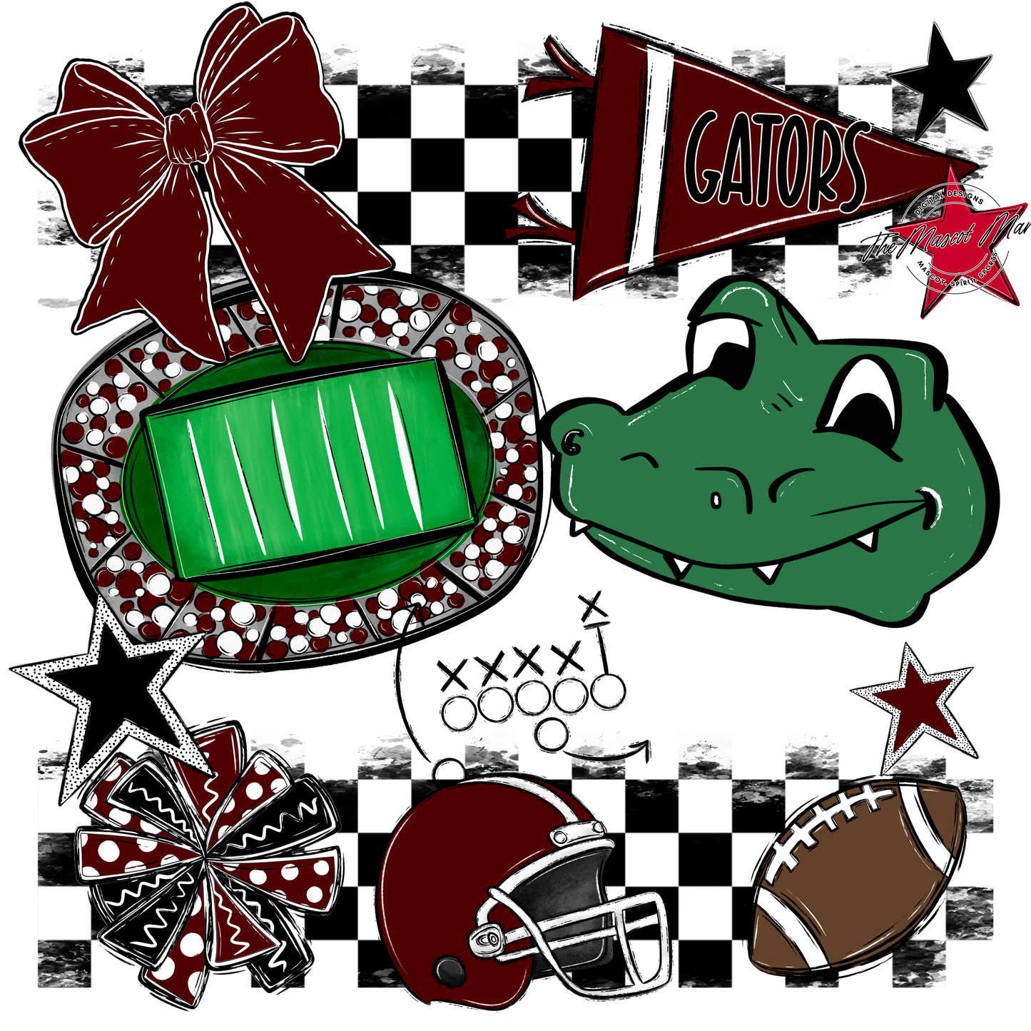 Gators Checkers Mascot Spirit Design-Maroon
