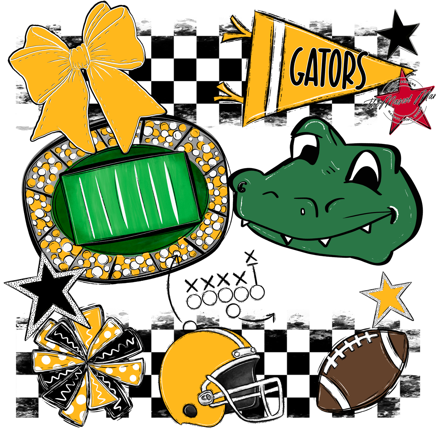 Gators Checkers Mascot Spirit Design-Yellow