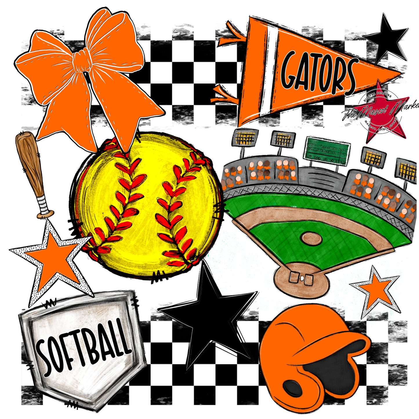 Gators Checkers Softball Spirit Design-Orange