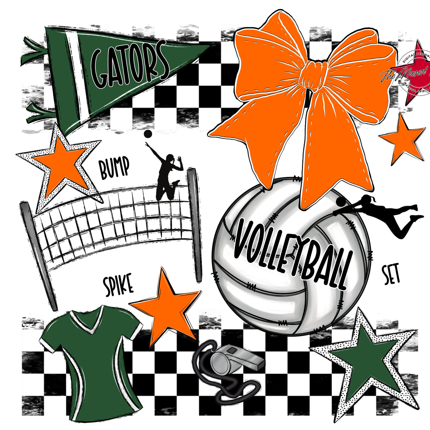 Gators Checkers Volleyball Spirit Design-Green-Orange