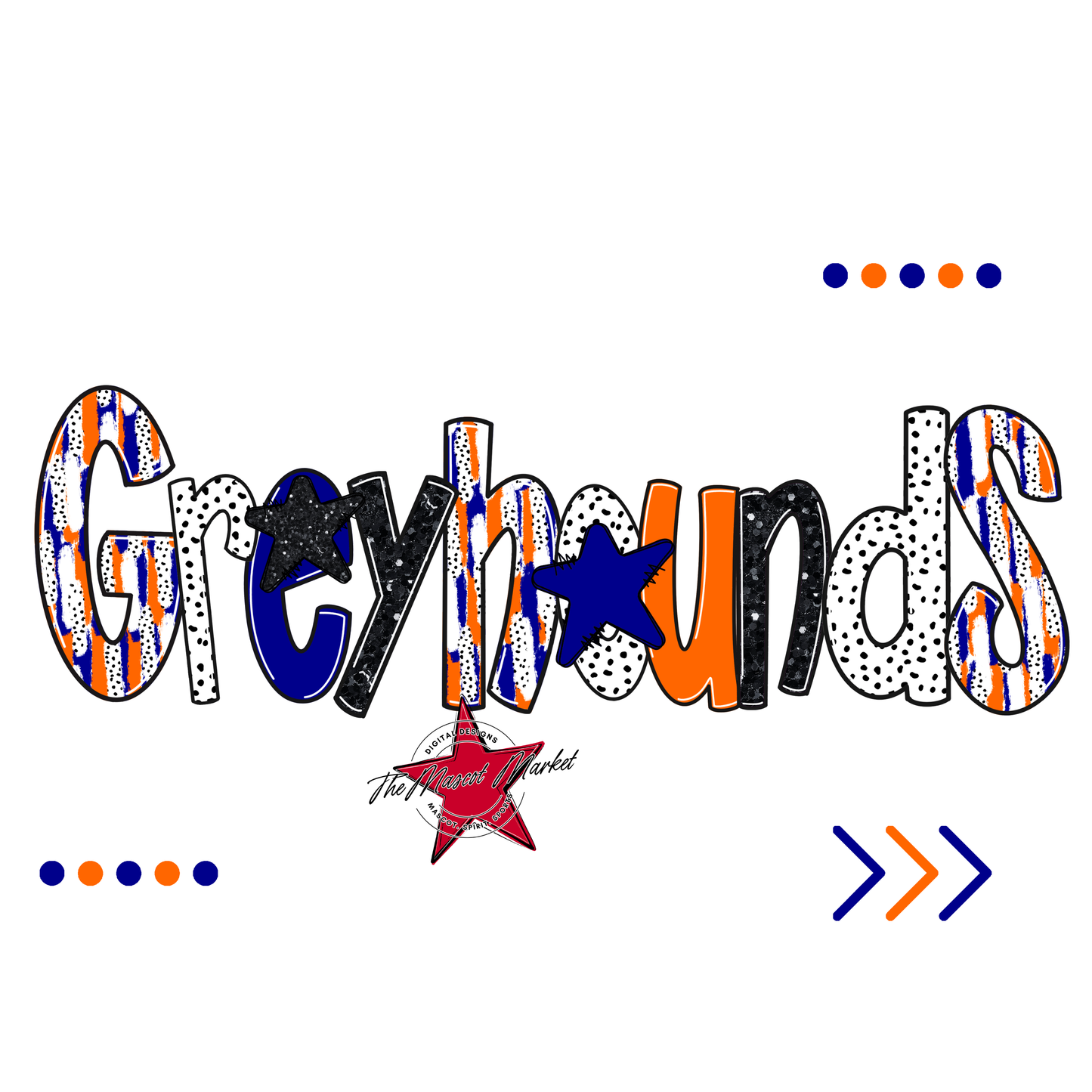 Greyhounds Brushstroke Alpha w Arrows-Blue-Orange