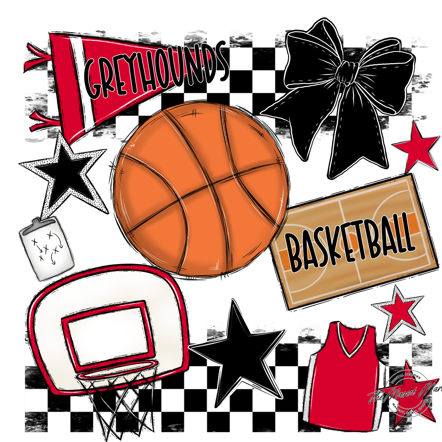 Greyhounds Checkers Basketball Spirit Design-Red