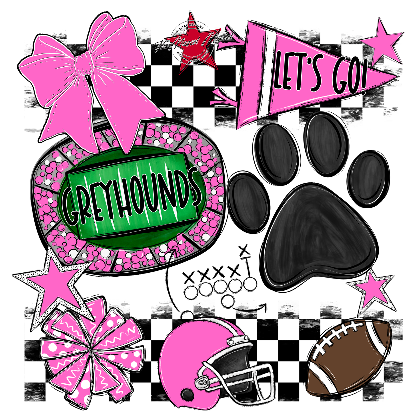 Greyhounds Checkers Mascot Spirit Design-Baby Pink
