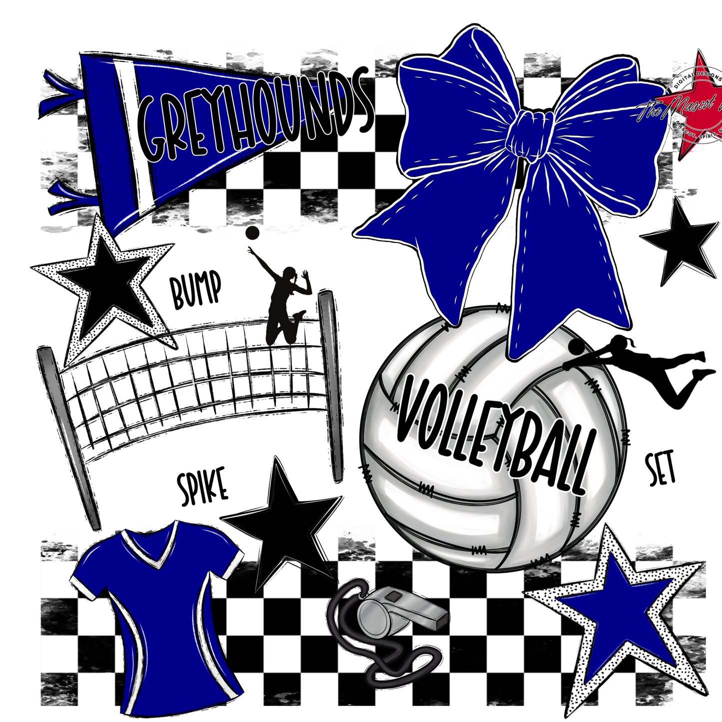Greyhounds Checkers Volleyball Spirit Design-Blue