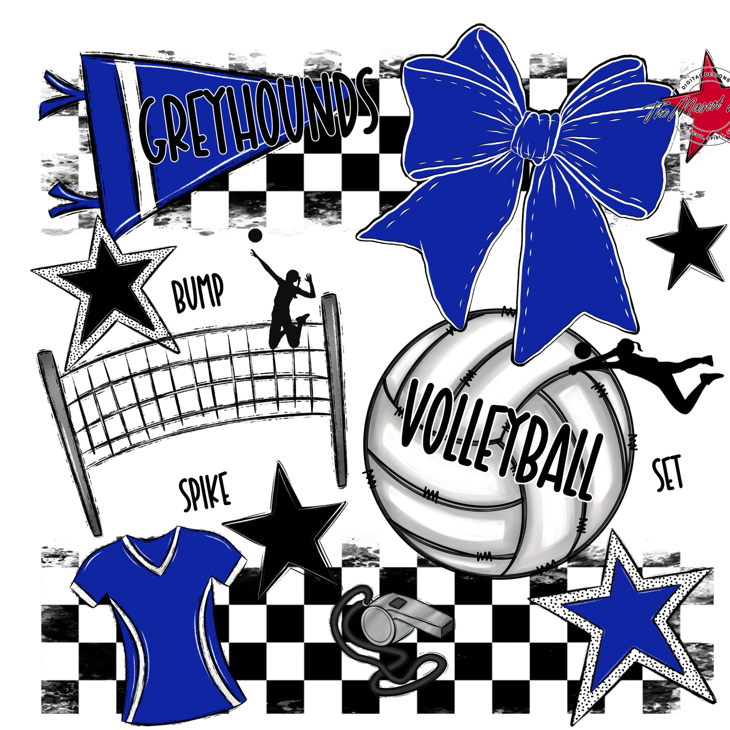 Greyhounds Checkers Volleyball Spirit Design-Royal Blue