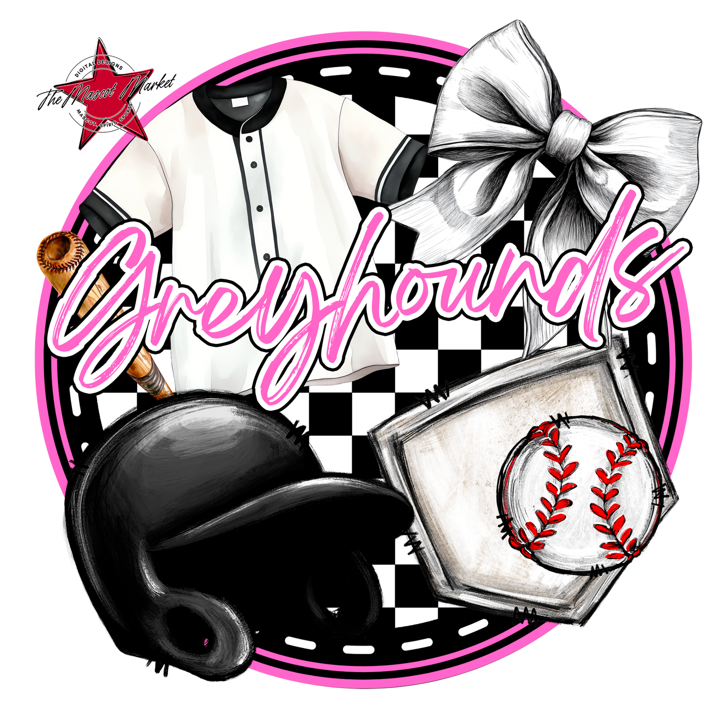 Greyhounds Circle Baseball Design-Baby Pink