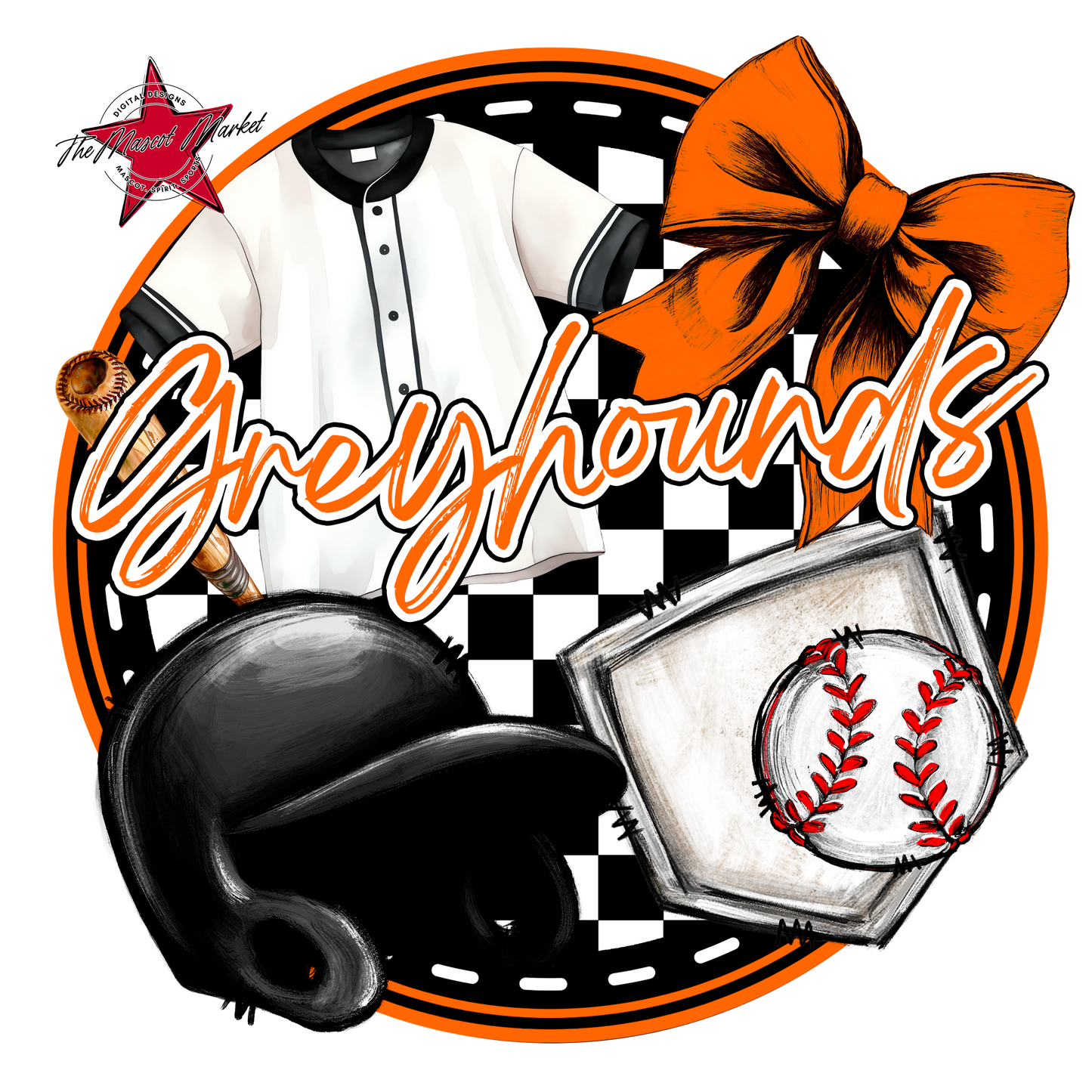 Greyhounds Circle Baseball Design-Orange