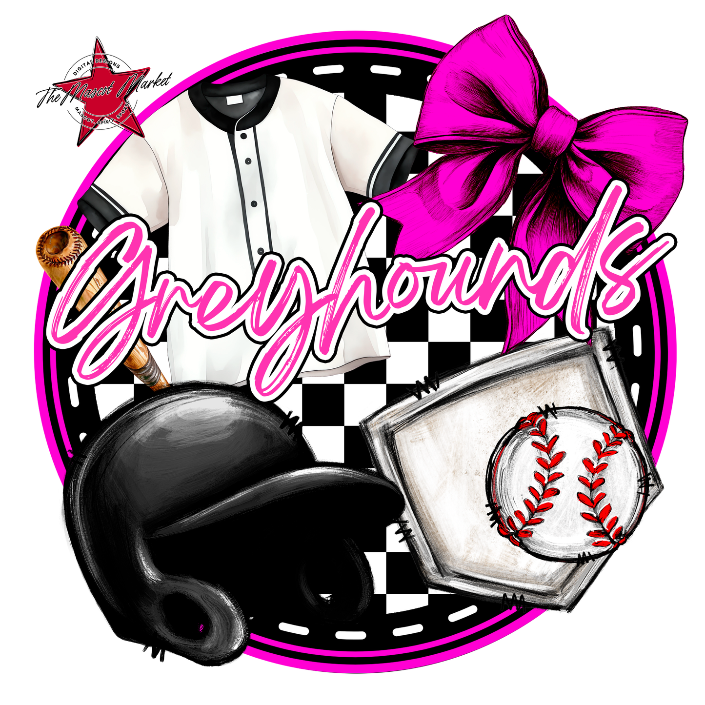 Greyhounds Circle Baseball Design-Pink