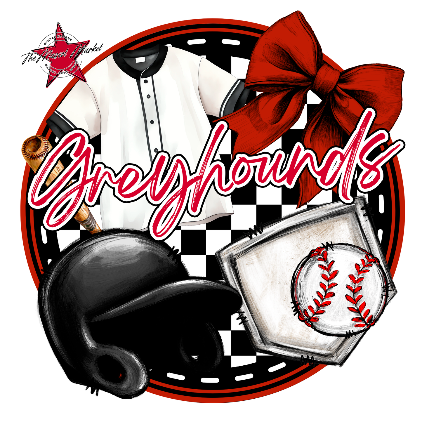 Greyhounds Circle Baseball Design-Red
