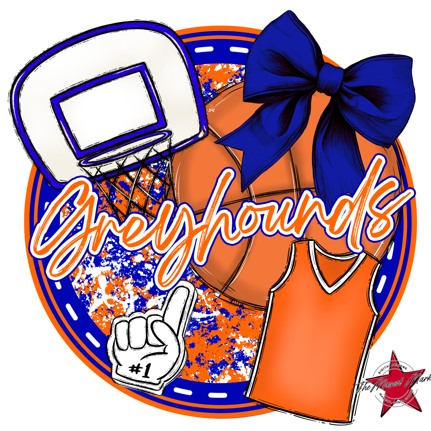Greyhounds Circle Basketball Design-Blue-Orange