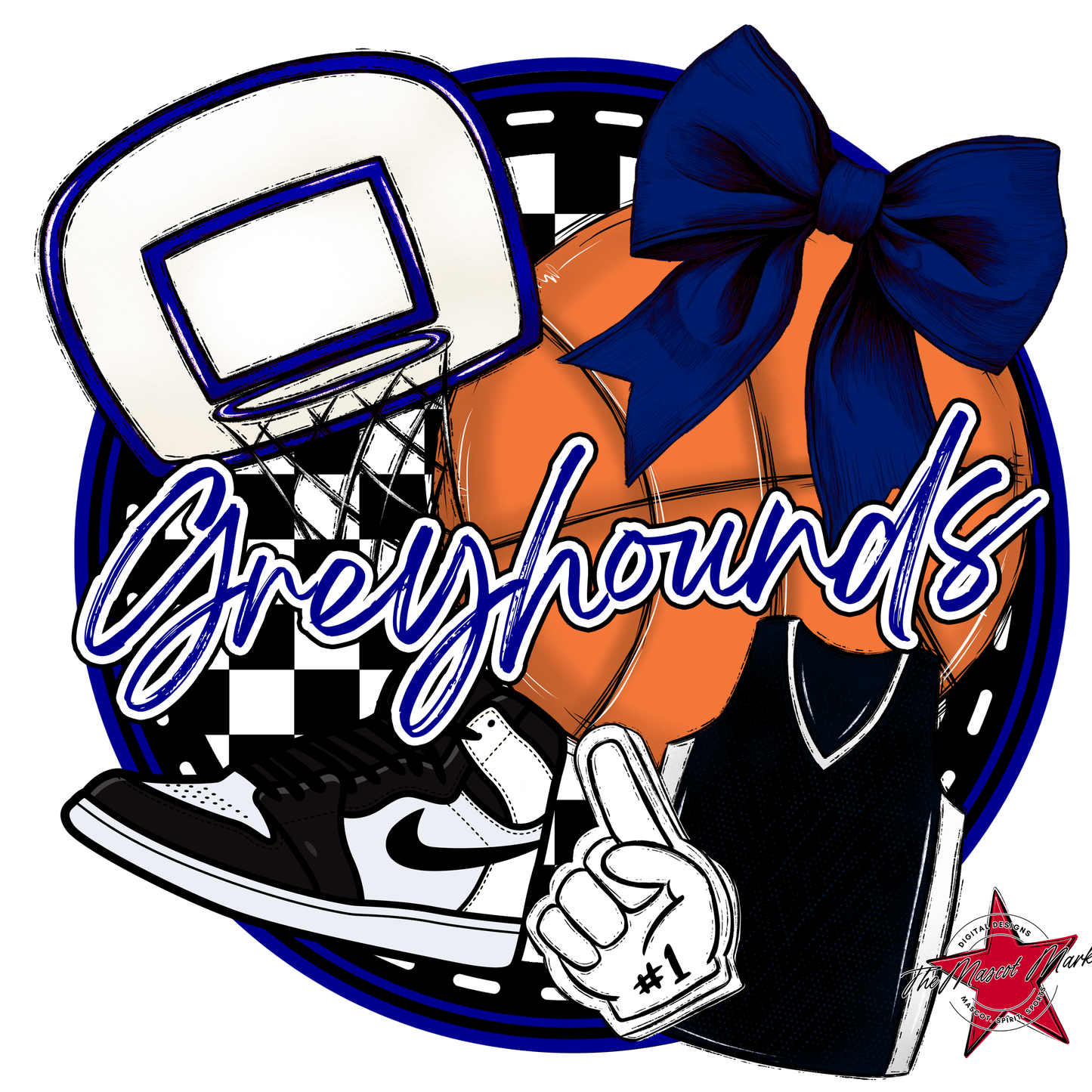 Greyhounds Circle Basketball Design-Blue