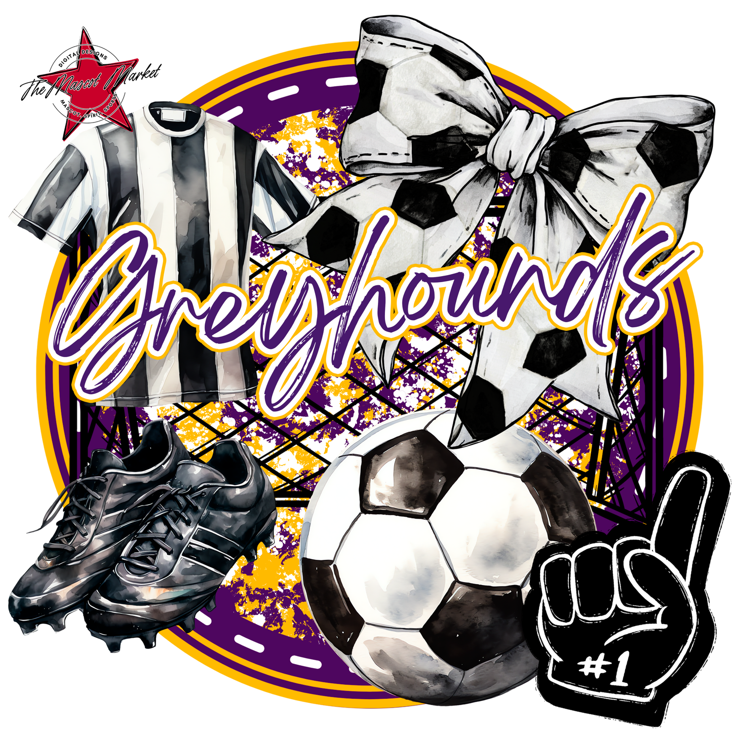 Greyhounds Circle Soccer Design-Purple-Yellow