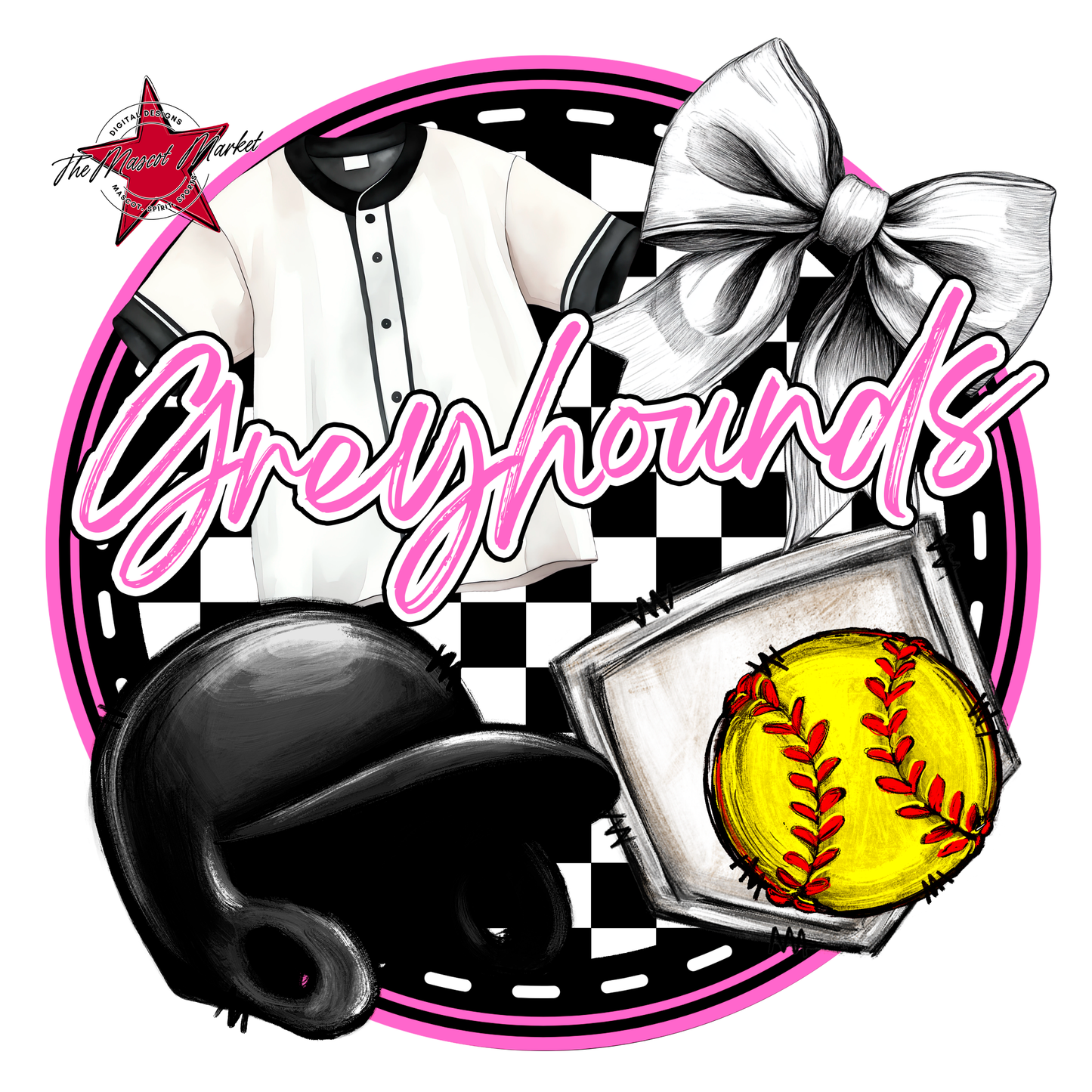 Greyhounds Circle Softball Design-Baby Pink