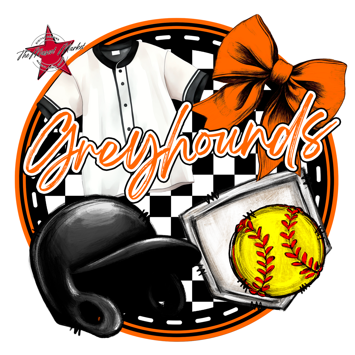 Greyhounds Circle Softball Design-Orange