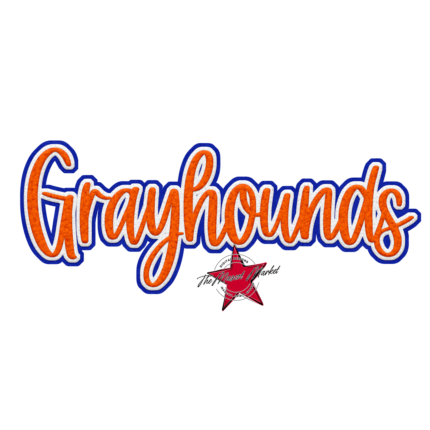Greyhounds Faux Chenille Patch-Royal Blue-Orange