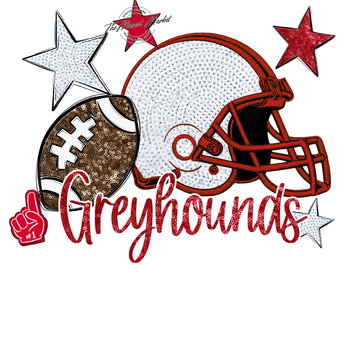 Greyhounds Football Embroidered Sequins Design-Red