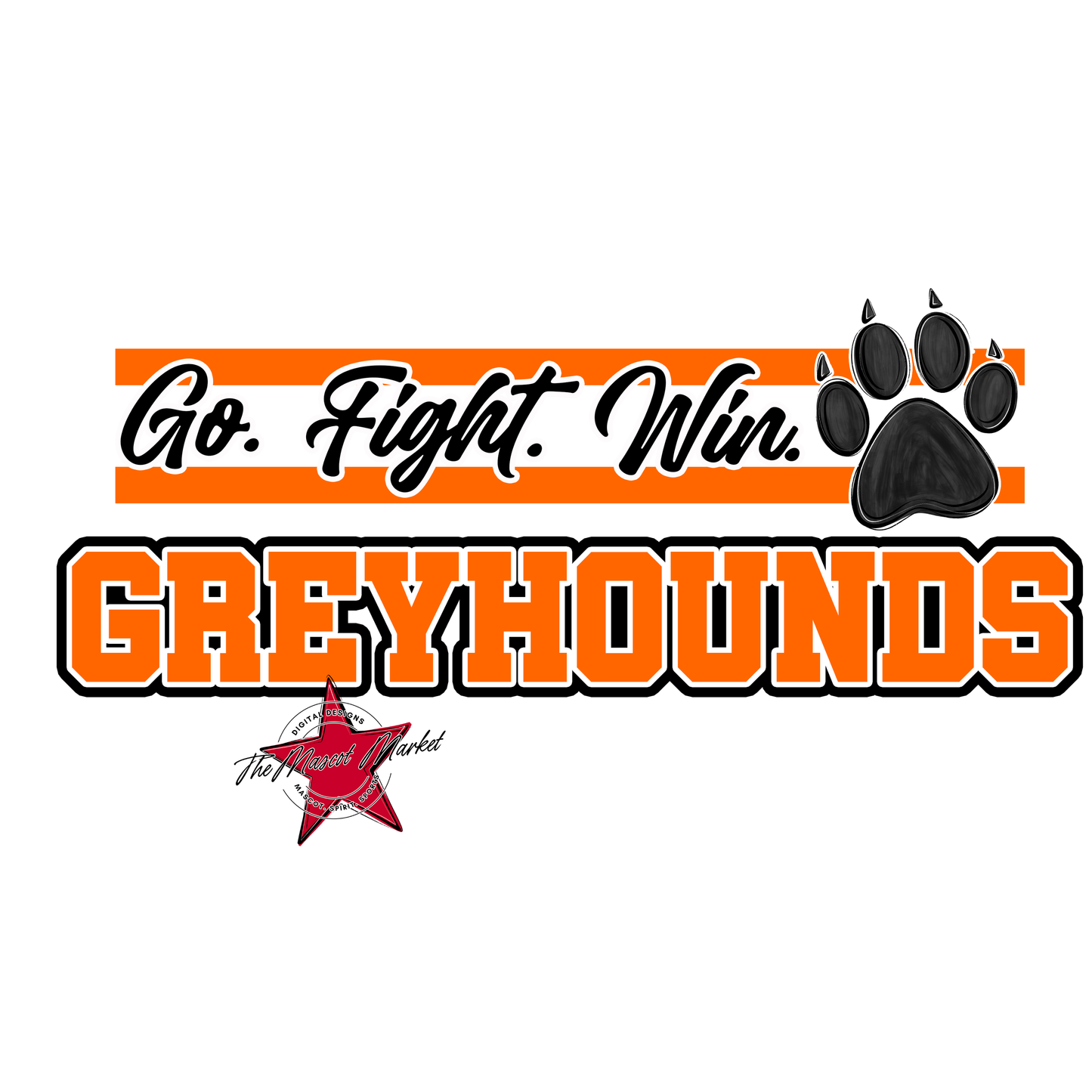Greyhounds Go Fight Win Mascot Lines-Orange