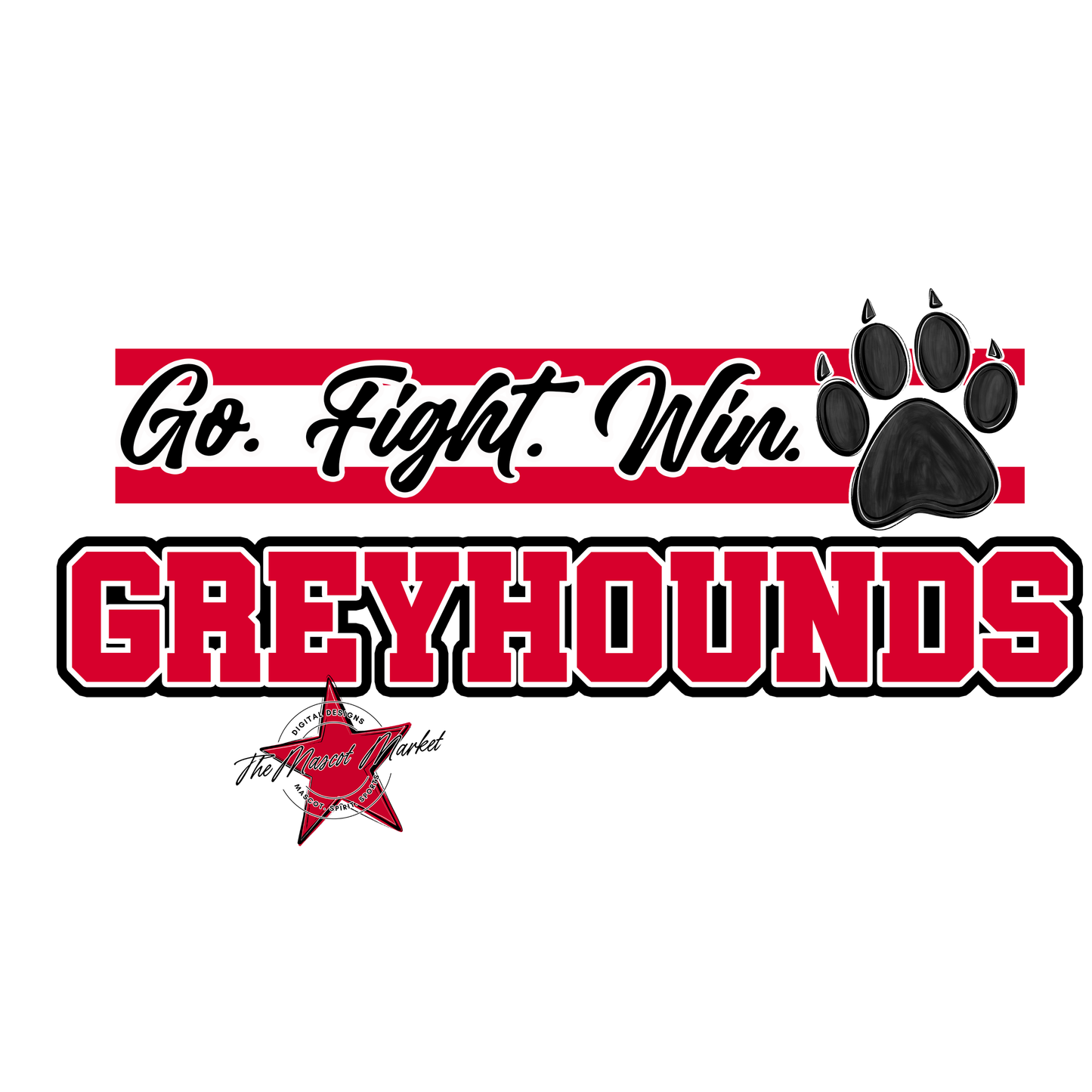 Greyhounds Go Fight Win Mascot Lines-Red