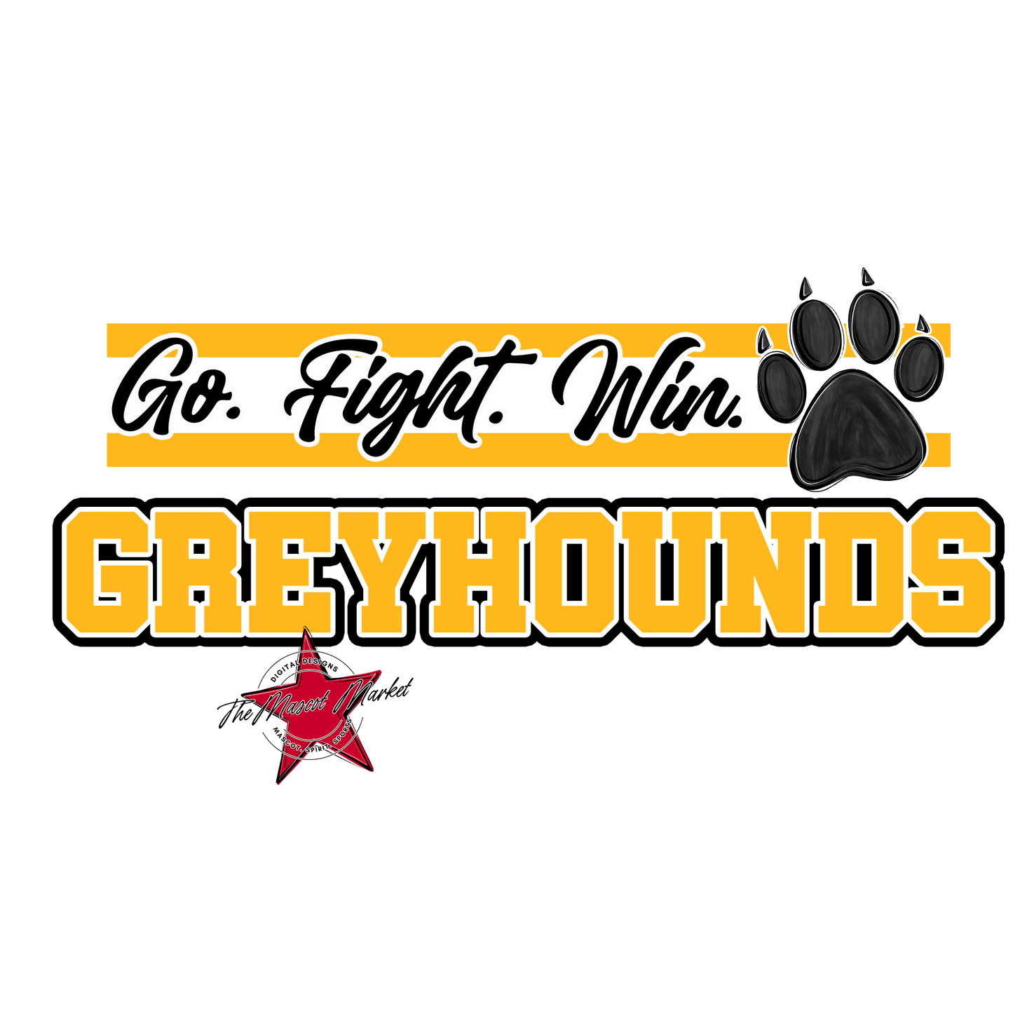Greyhounds Go Fight Win Mascot Lines-Yellow