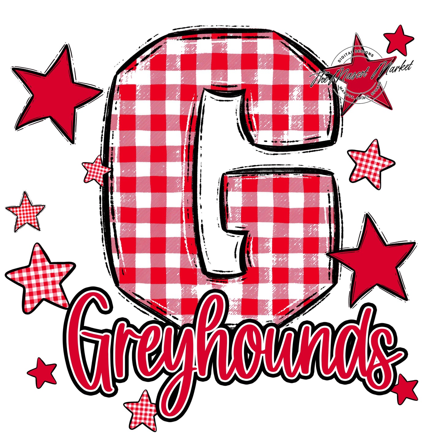 Greyhounds Plaid Star Design-Red