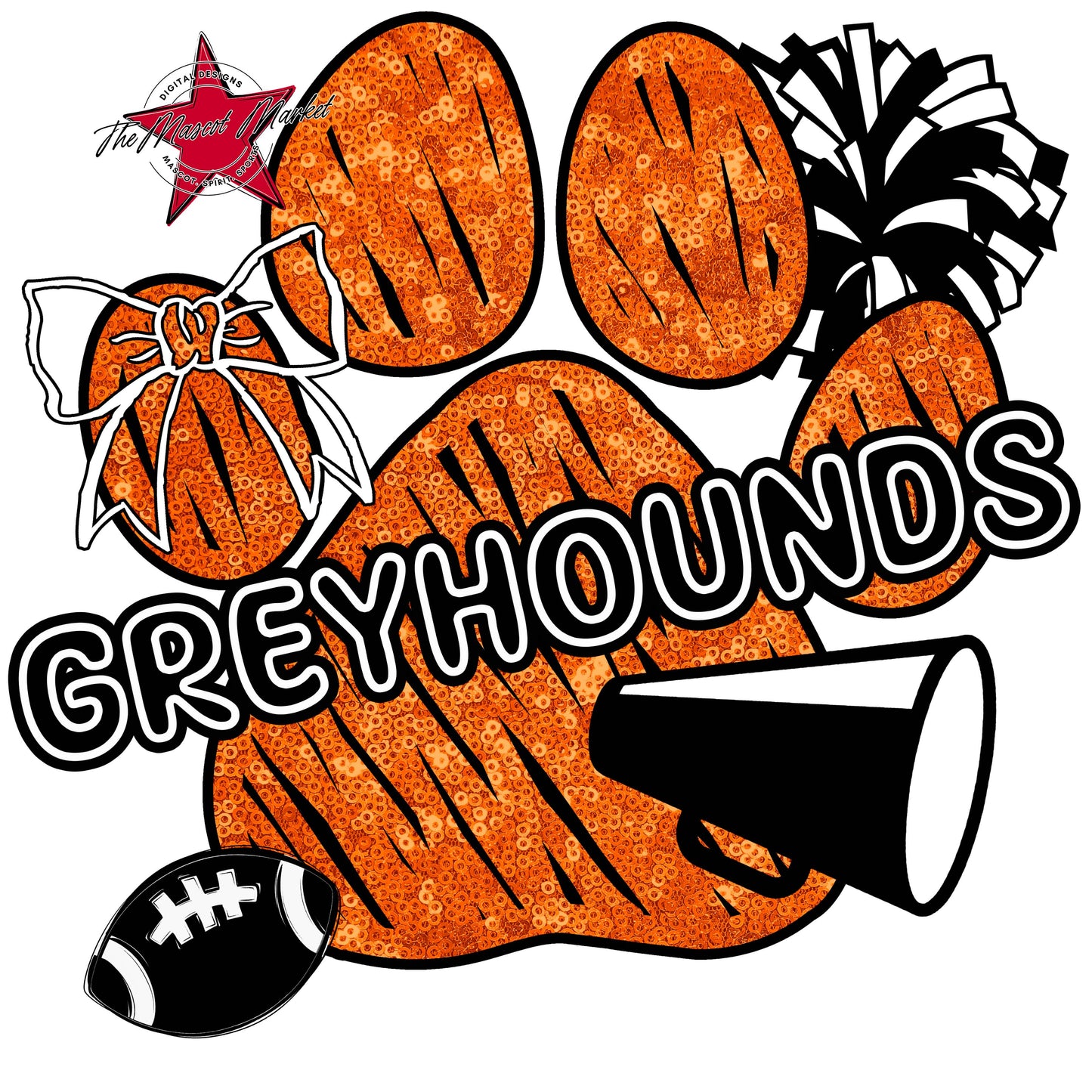 Greyhounds Sequins Paw Print Design-Orange