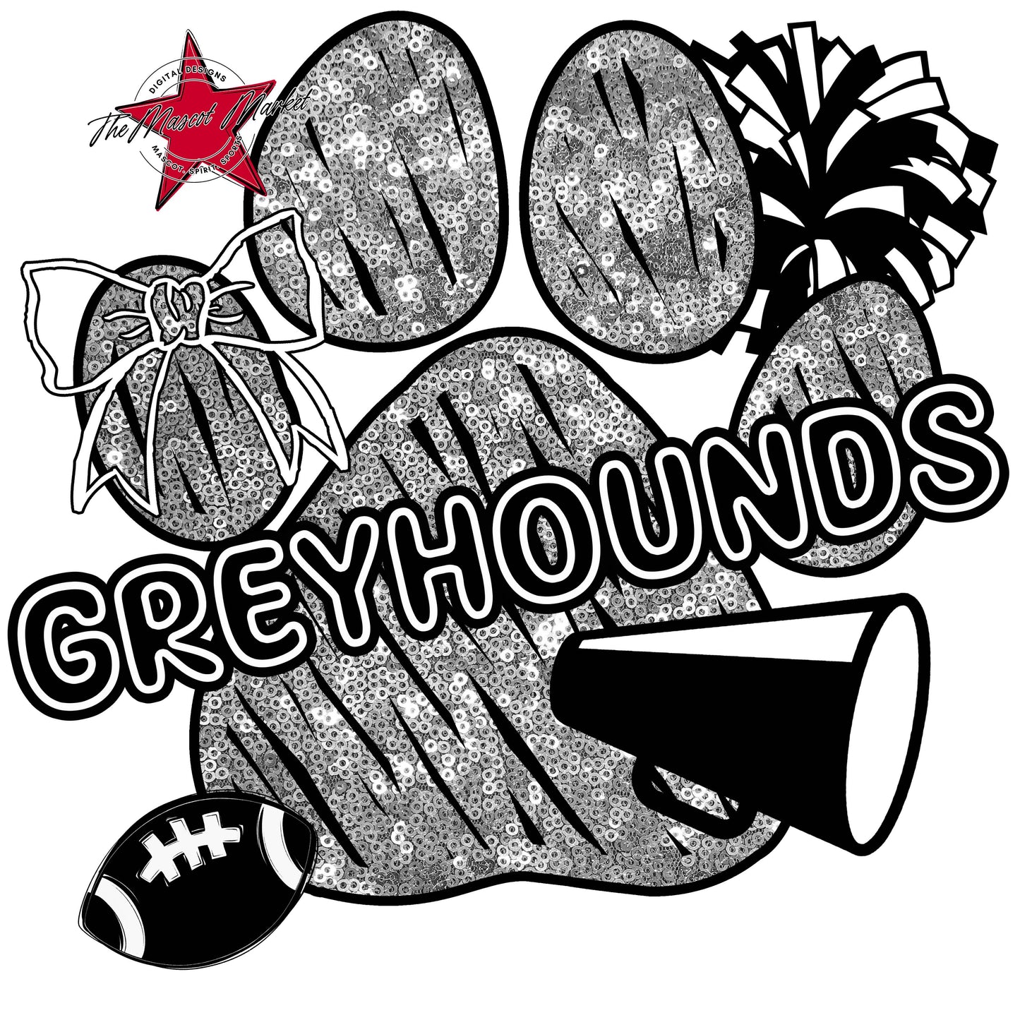 Greyhounds Sequins Paw Print Design-Silver