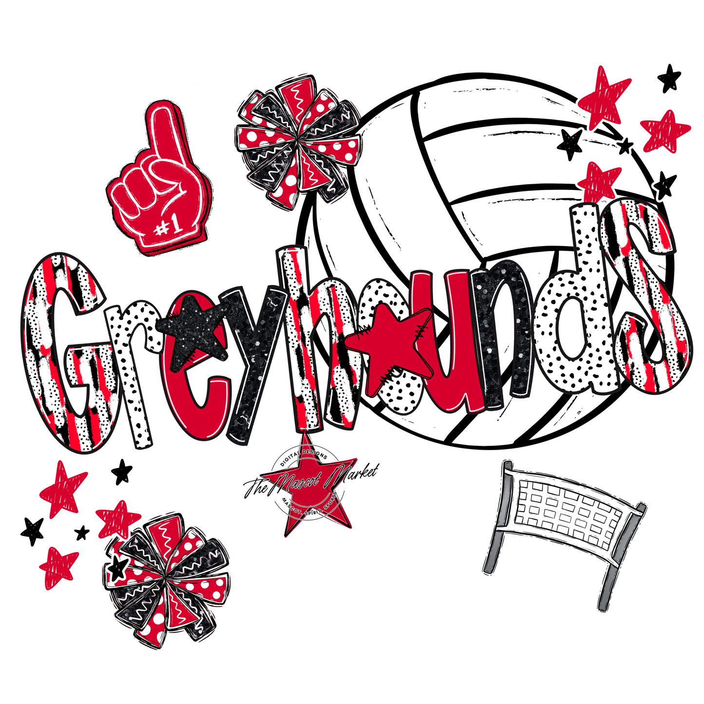 Greyhounds Volleyball Scrape-Red