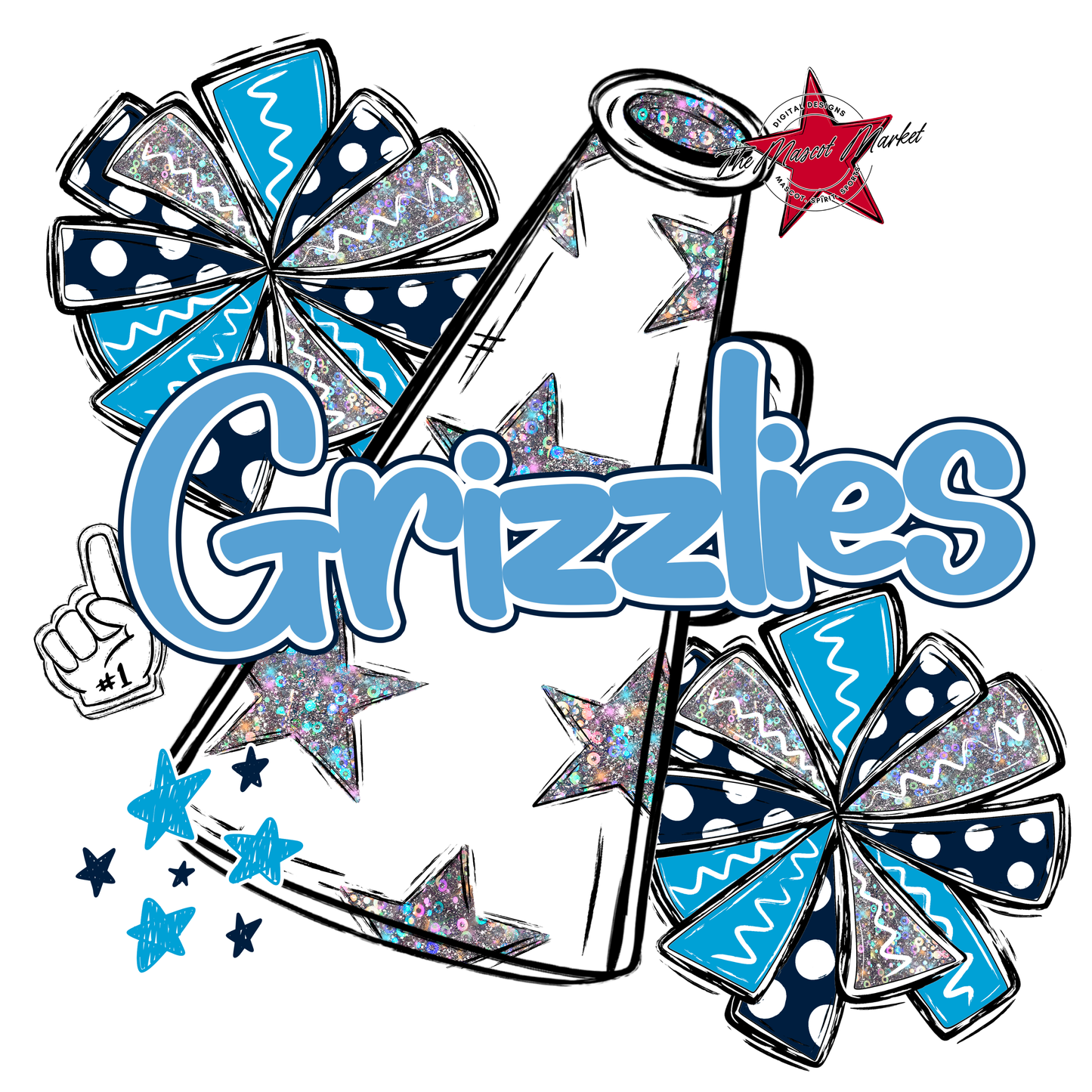 Grizzlies Alpha Megaphone Design-Navy-Carolina Blue