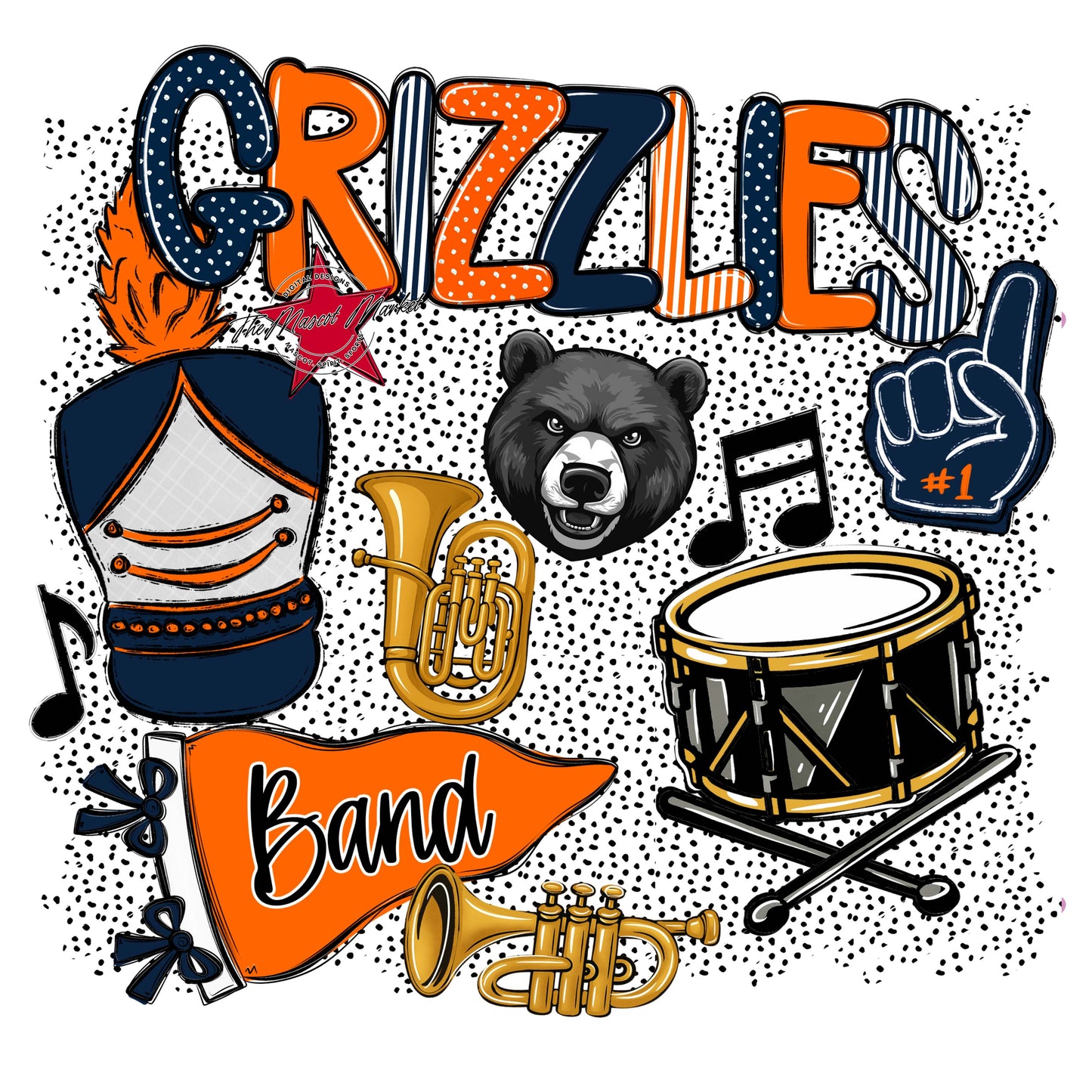 Grizzlies Band Spirit-Navy & Orange