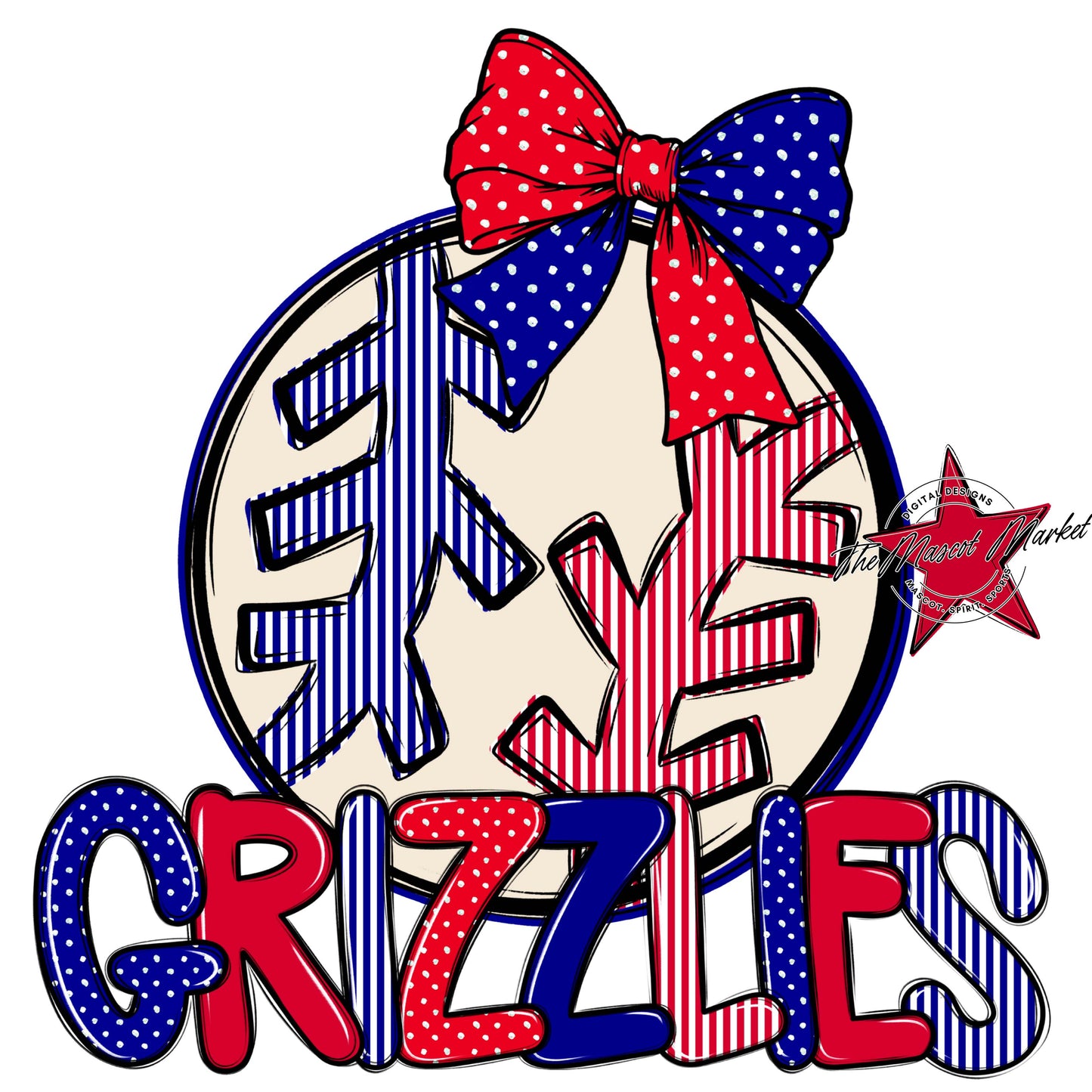 Grizzlies Baseball-Softball Spirit Design-Blue & Red