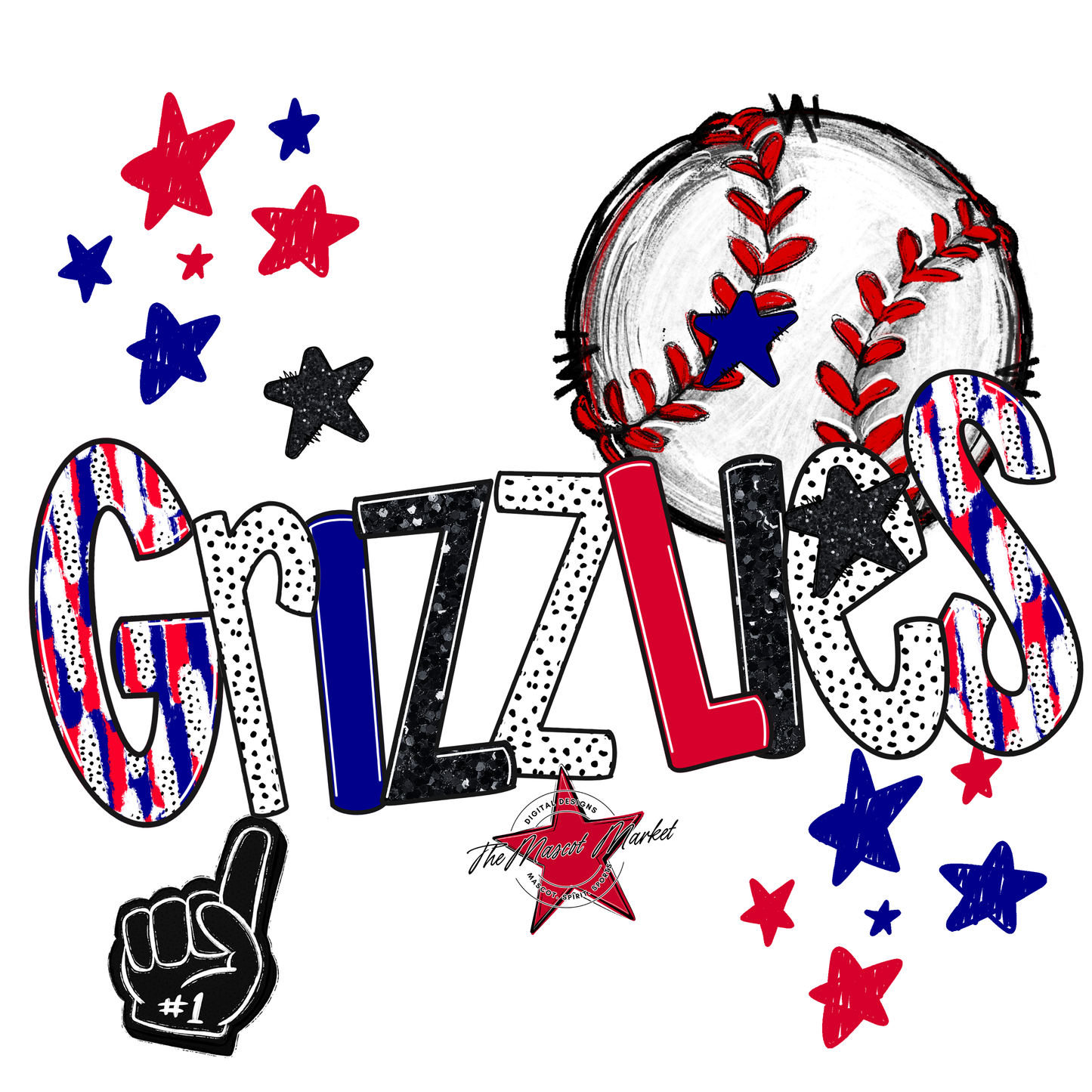 Grizzlies Baseball Scrape-Blue-Red