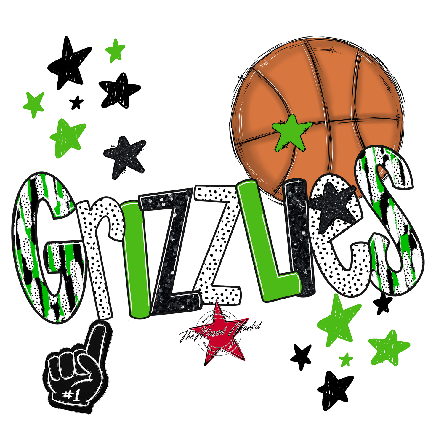 Grizzlies Basketball Scrape-Bright Green