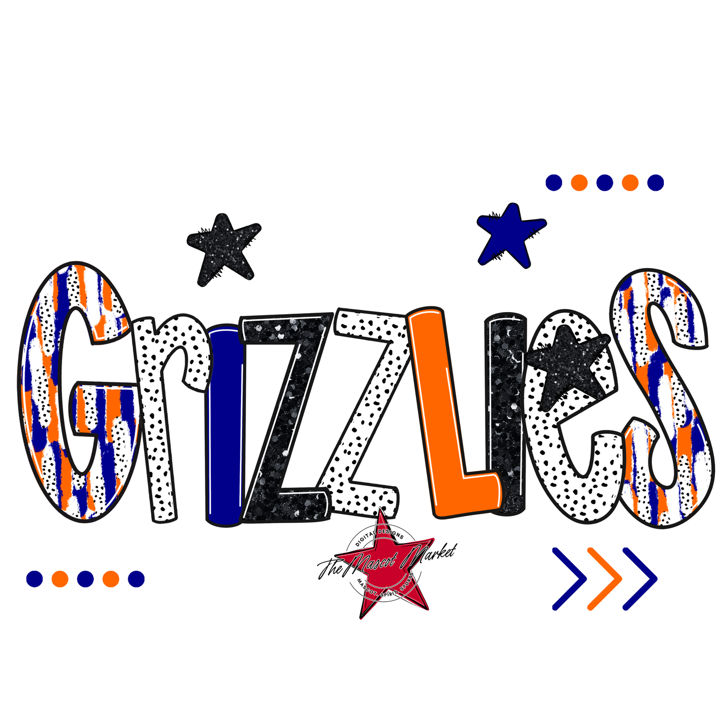 Grizzlies Brushstroke Alpha w Arrows-Blue-Orange
