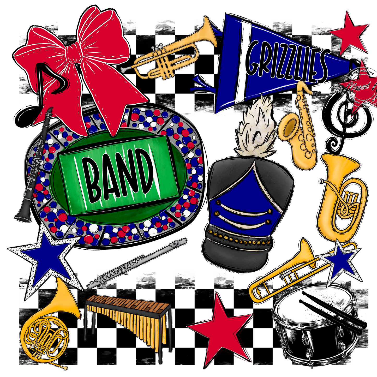 Grizzlies Checkers Band Spirit Design-Blue-Red
