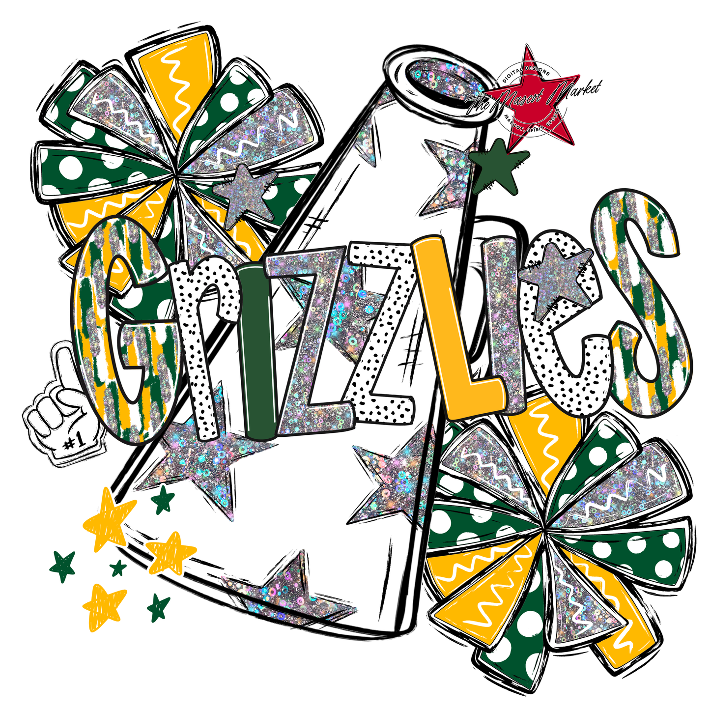 Grizzlies Cheer Megaphone Scrape-Green-Yellow